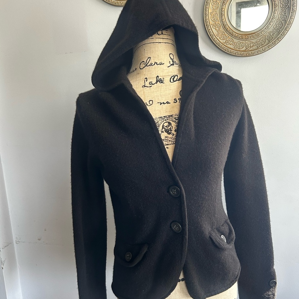 J. Crew‎ Black Blazer with Tailored Fit and Hood cashmere and wool